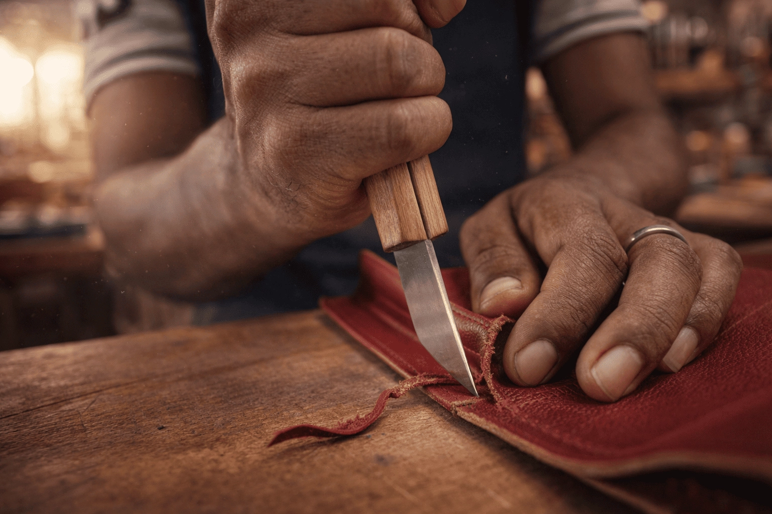 Leather wallet manufacturing process by skilled artisans in India Leather wallet manufacturing process by skilled artisans in India