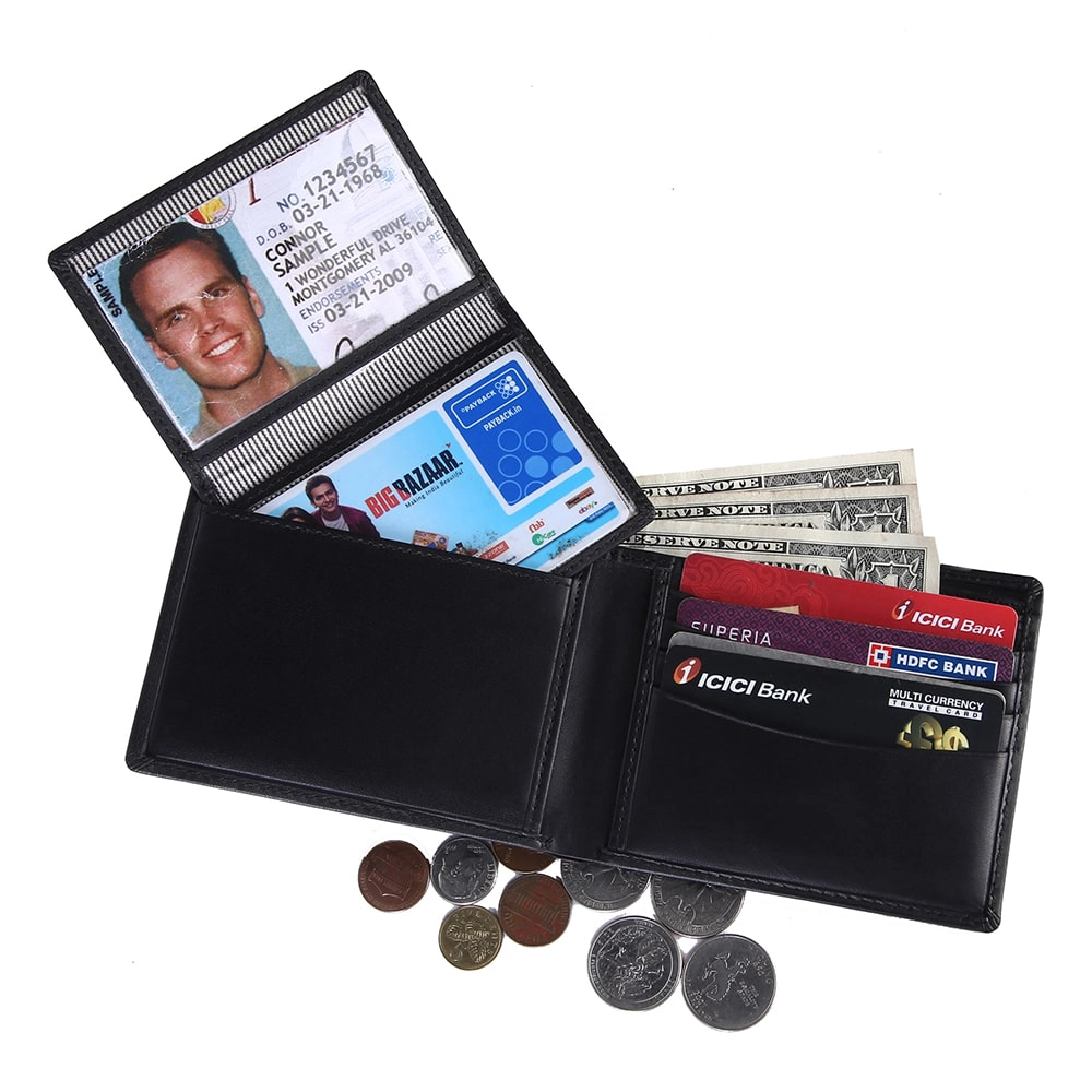 Vegetable Tanned Genuine Leather Wallet for Men – RFID Safe Bifold Wallet with Coin Pocket - EG-MLW-788-CW-FG-VT-YS-BLACK 1