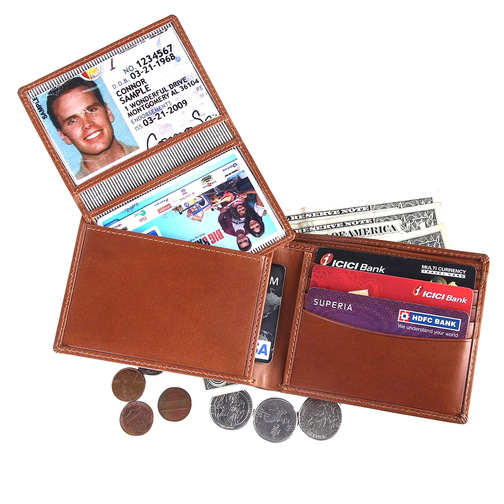 Vegetable Tanned Genuine Leather Wallet for Men – RFID Safe Bifold Wallet with Coin Pocket - EG-MLW-788-CW-FG-VT-YS-BROWN 1