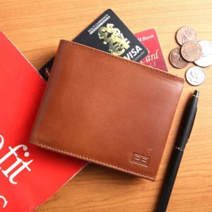 Vegetable Tanned Genuine Leather Wallet for Men – RFID Safe Bifold Wallet with Coin Pocket - EG-MLW-787-CW-FG-VT-YS-BROWN 1