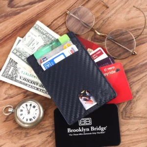 Brooklyn Bridge Genuine Leather Slim Wallet for Men – Carbon Fiber RFID Minimalist Front Pocket Card Holder-BB-CH-788-CW-BL-CFL-YS-BLUE 1