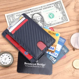 Genuine Leather Card Holder for Men – Slim RFID Blocking Carbon Fiber Wallet