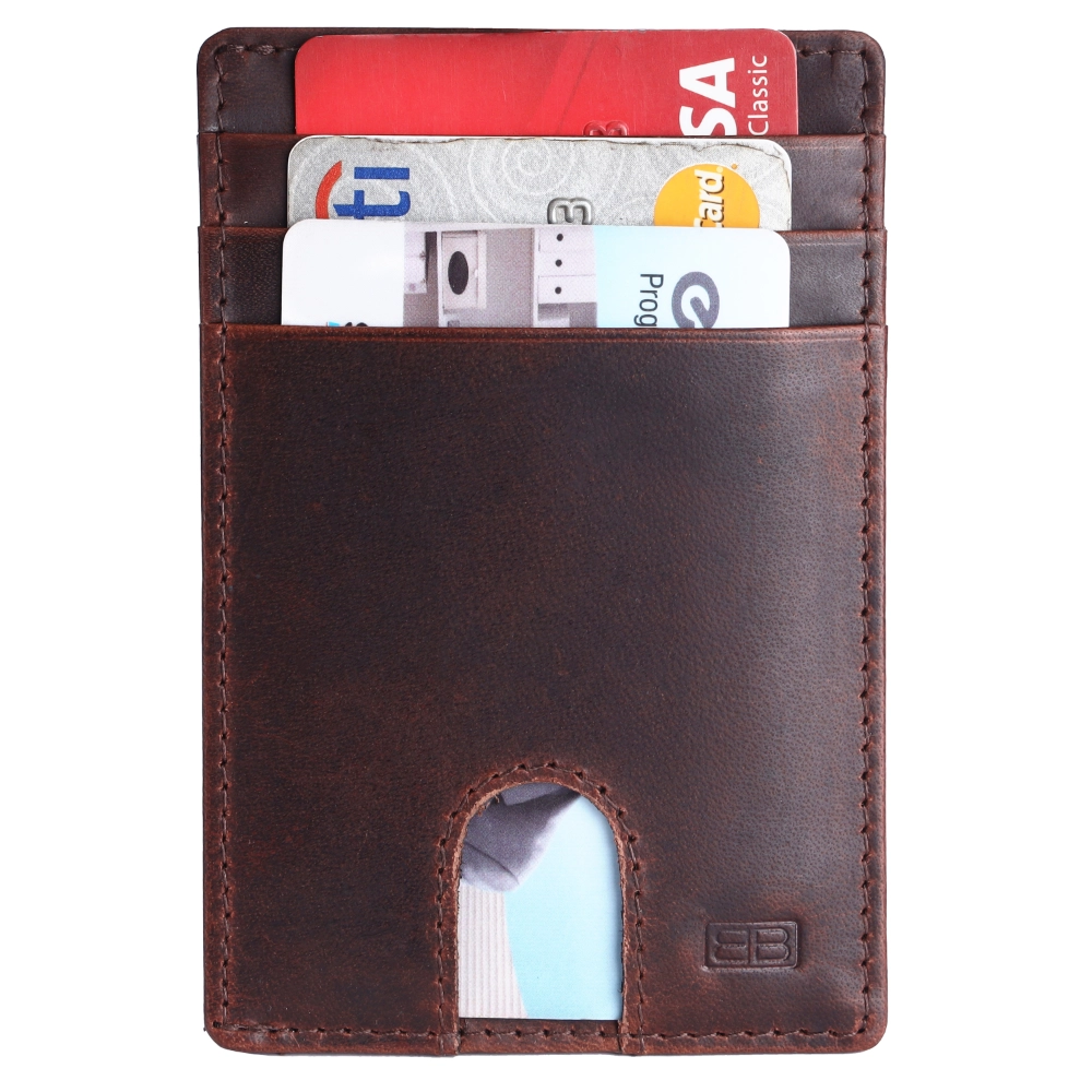 Genuine Leather Slim Wallet Nappa Black Stylish Minimalist Front Pocket Wallet RFID Blocking Slim Credit ATM Card Holder Smart Slim Wallet for Men Daily Use (Copy) - Image 3