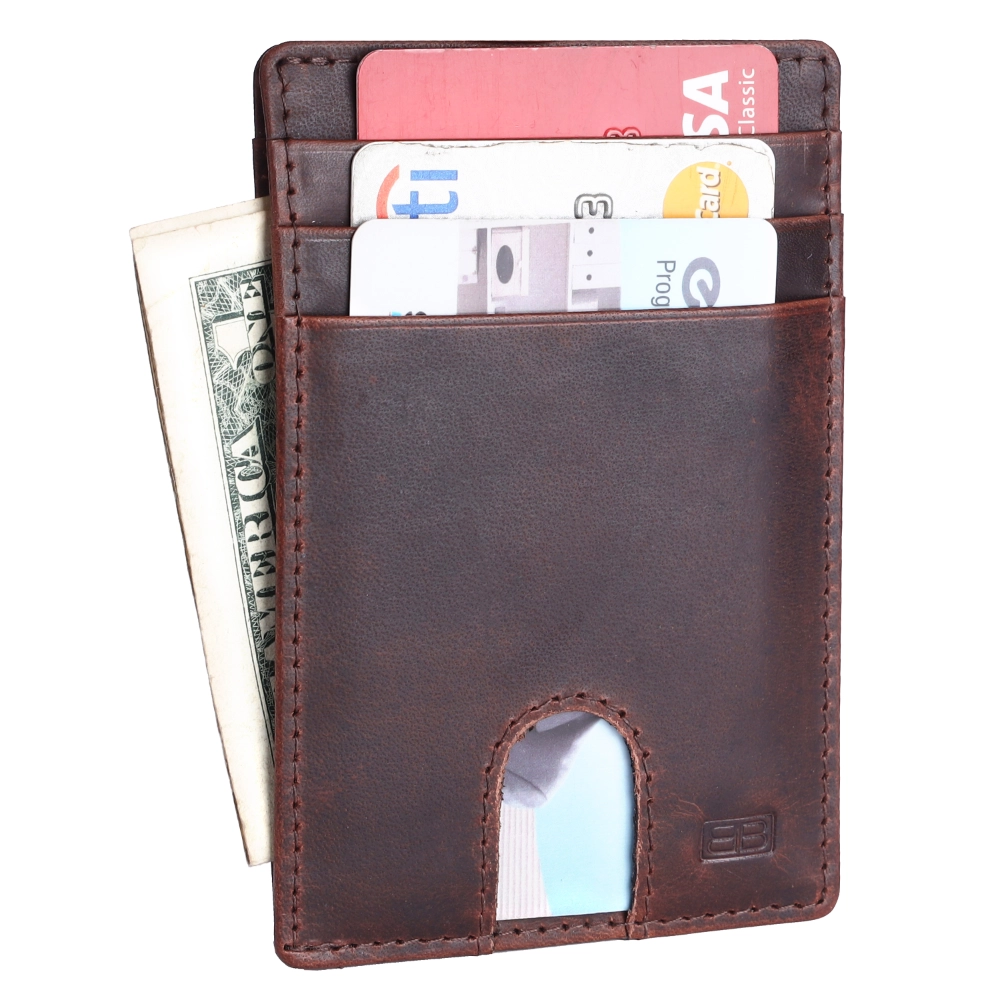 Genuine Leather Slim Wallet Nappa Black Stylish Minimalist Front Pocket Wallet RFID Blocking Slim Credit ATM Card Holder Smart Slim Wallet for Men Daily Use (Copy) - Image 5