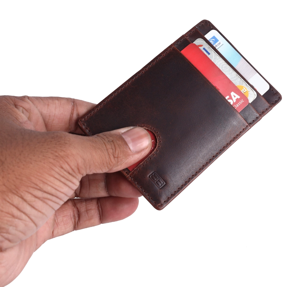 Genuine Leather Slim Wallet Nappa Black Stylish Minimalist Front Pocket Wallet RFID Blocking Slim Credit ATM Card Holder Smart Slim Wallet for Men Daily Use (Copy) - Image 4