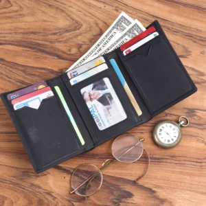 Brooklyn Bridge Genuine Leather Trifold Wallet for Men with RFID Protection – Crazy Horse Card Holder BB-MW-792-CW-FG-CHL-YS-BLACK 1
