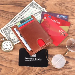 Brooklyn Bridge Genuine Leather Slim Wallet for Men – Carbon Fiber RFID Minimalist Front Pocket Card Holder-BB-CH-789-CW-FG-ITL-YS-BROWN 1