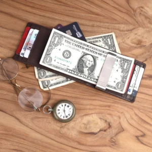 Slim RFID Protected Money Clip Wallet in Genuine Leather