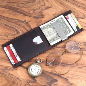 RFID Protected Men's Leather Money Clip Card Holder