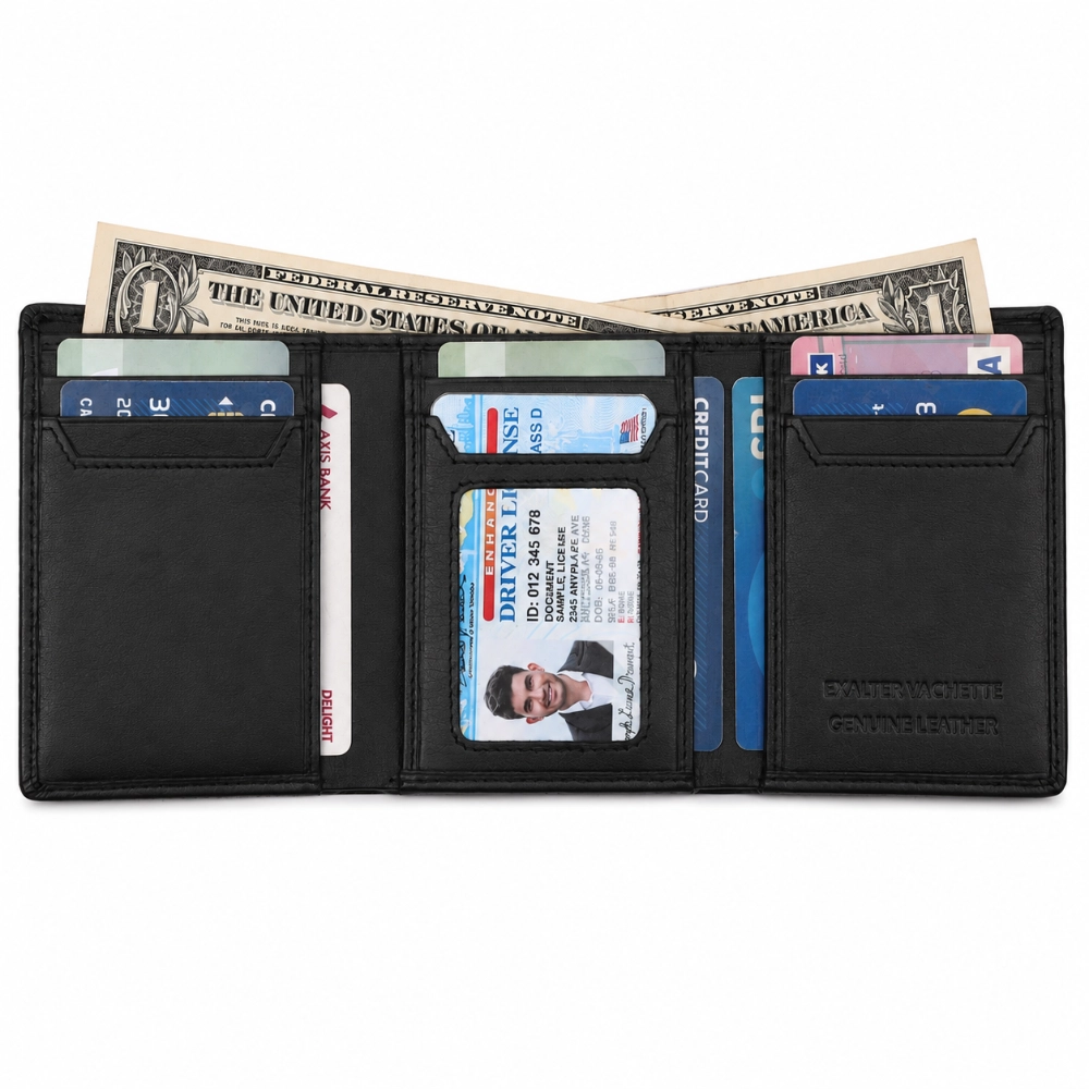 Secure RFID Protected Men's Trifold Wallet with Cash Slot - Image 3