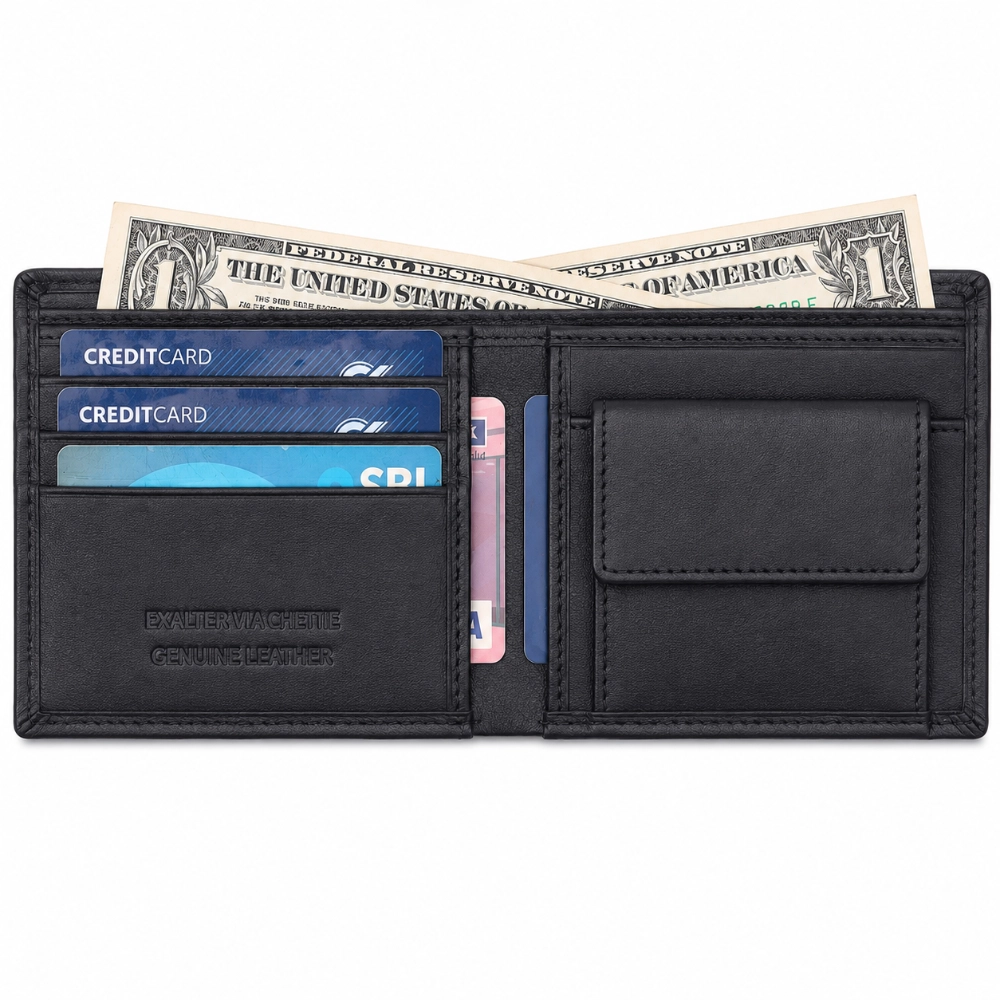 Genuine Leather RFID Safe Wallet for Men with Coin Pouch - Image 3