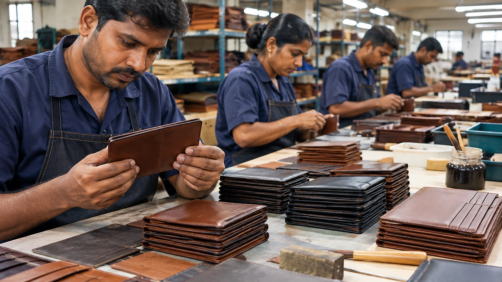 Leather wallet manufacturing and quality inspection in India