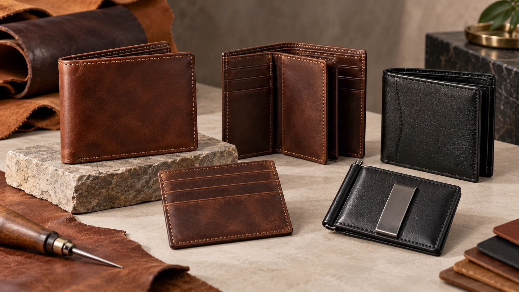 Wholesale leather wallet styles including bifold, card holder, RFID and money clip wallets Wholesale leather wallet styles including bifold, card holder, RFID and money clip wallets