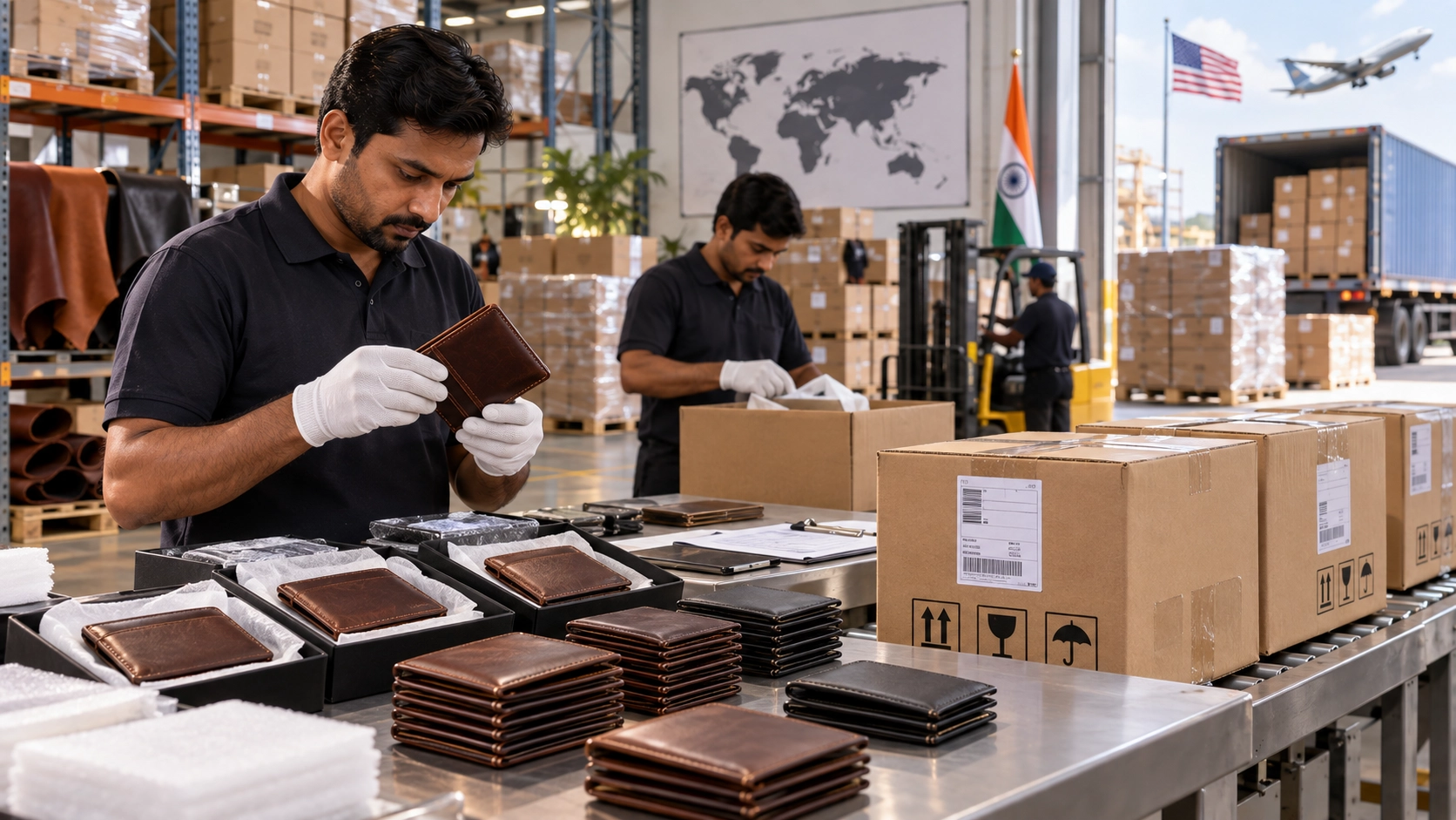 Indian leather wallets prepared for international wholesale export to the USA Indian leather wallets prepared for international wholesale export to the USA