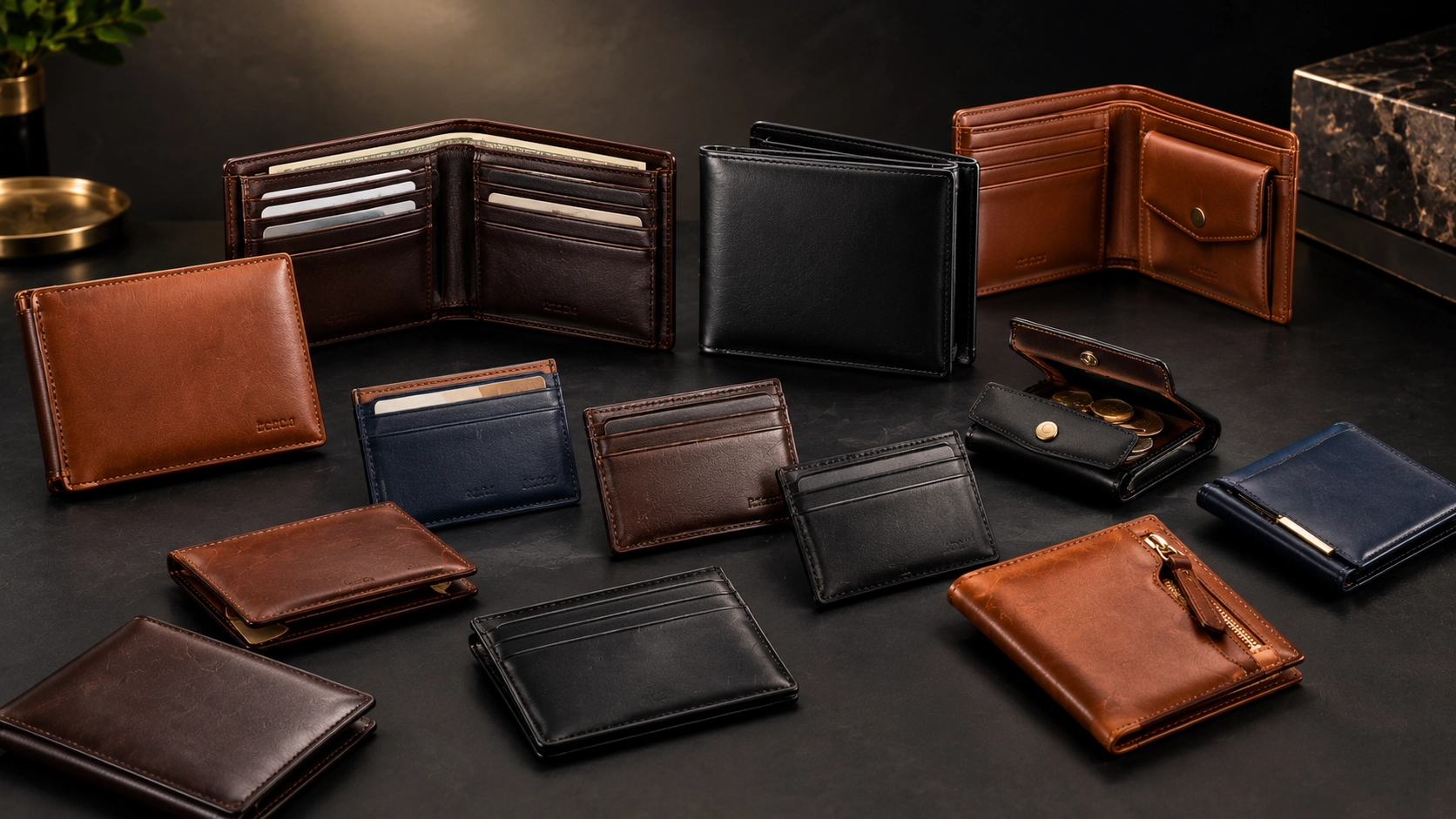 Bifold, slim, cardholder, and coin-pocket leather wallets for Saudi wholesale buyers.
