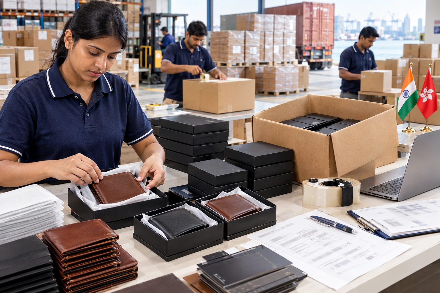 Leather wallets professionally packaged for international export from India