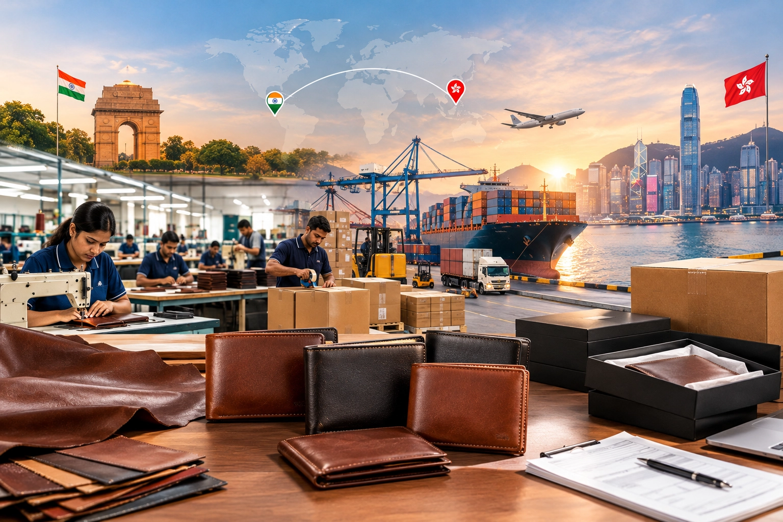 India to Hong Kong leather wallet manufacturing and export supply chain